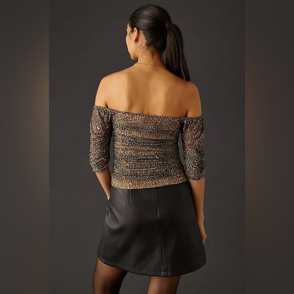 Anthropologie Shirred Animal Print Mesh Top Size Small - Picture 2 of 7